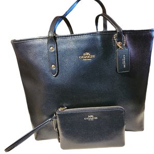 COACH MIDNIGHT BLUE BAG & MATCHING WALLET